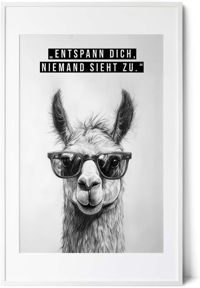 Paul Sinus Poster/Leinwandbild/Rahmenoption Lustiges Lamabild – Coole Klo-Deko fürs Gäste-WC – Perfekt für Humorvolle