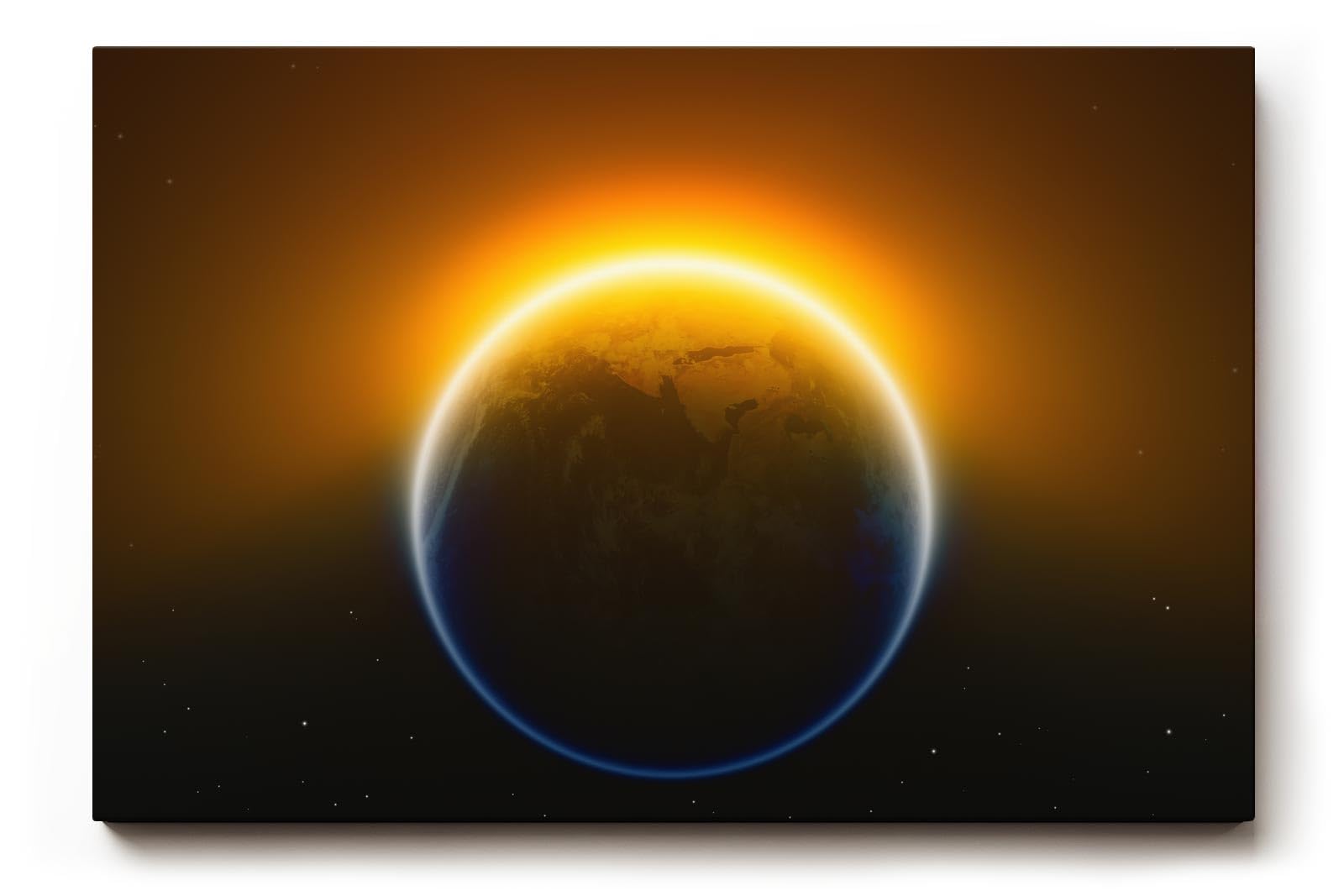 Sinus Art Wandbild 120x80cm Die aufgehende Sonne hinter der Erde erzeugt ein imposantes Lichtspiel im All