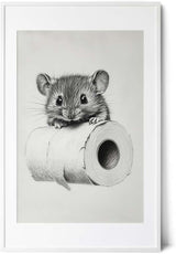 Paul Sinus Poster/Leinwandbild/Rahmenoption Lustiges Mausbild – Humorvolle Klo-Deko mit süßer Maus auf Klopapierrolle