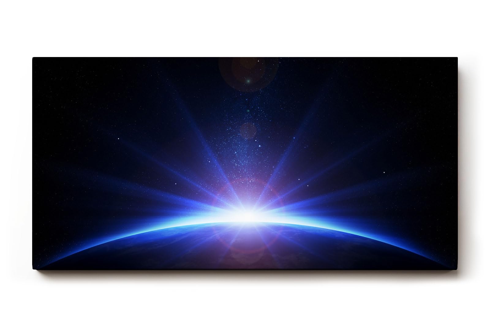 Sinus Art Wandbild 120x80cm Atemberaubendes Weltraumbild mit Lichtstrahlen über dem Planetenrand