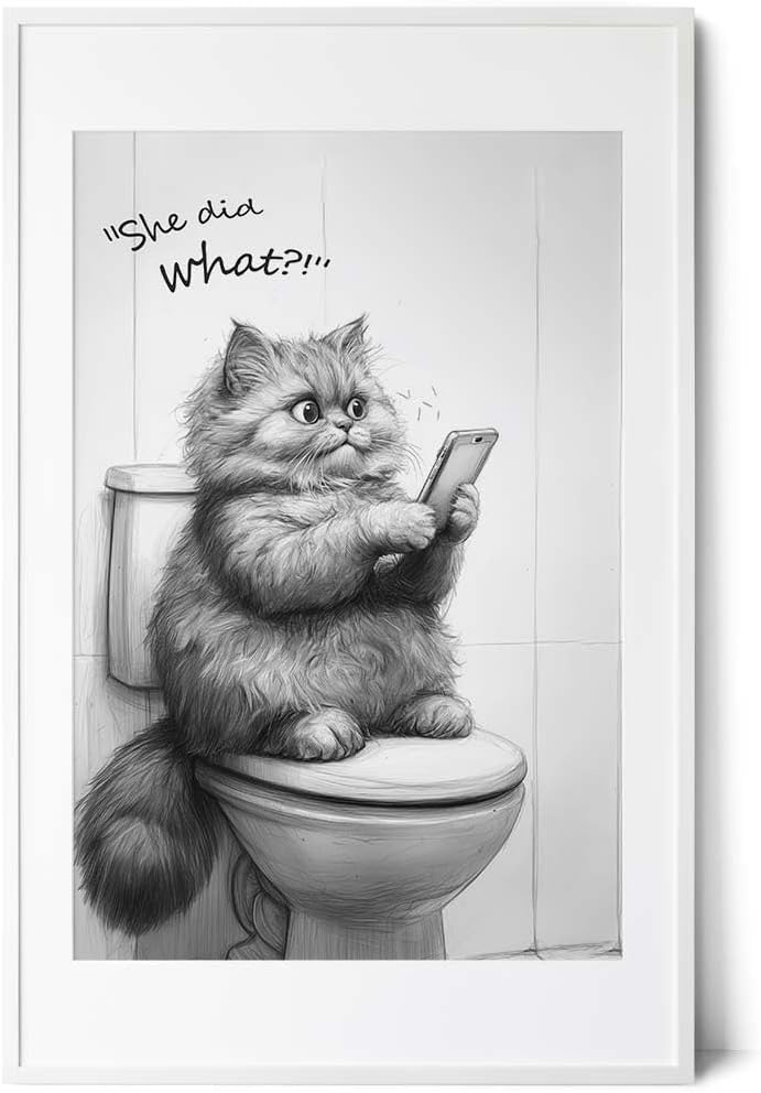 Paul Sinus Poster/Leinwandbild/Rahmenoption Lustiges Katzenbild – Witzige Klo-Deko fürs Gäste-WC – Perfekt für Social-Media-Fans