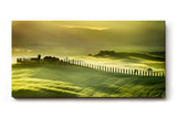 Sinus Art Wandbild 120x80cm Tief liegendes Licht über grünen Hügeln mit typischer Zypressenallee und Bauernhof