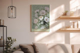 Paul Sinus Wandbild in 40x60cm A Gentle Memory zarte Darstellung eines Blumenstraußes aus weißen Blüten auf grünem Hintergrund
