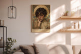 Paul Sinus Wandbild in 40x60cm The Golden Halo – Elegantes Porträt einer jungen Frau mit goldenem Heiligenschein in sanften, warmen Farbtönen für stilvolle Raumgestaltung