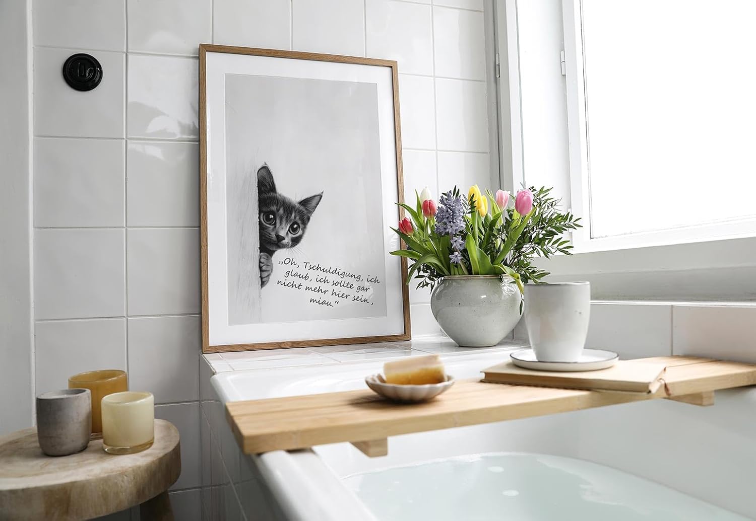 Paul Sinus Poster/Leinwandbild/Rahmenoption Lustiges Katzenbild – Witzige Klo-Deko fürs Gäste-WC – Perfekt für Humorvolle