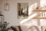 Paul Sinus Wandbild in 40x60cm Still Waiting – Romantische Szene einer Frau im schwarzen Kleid an einem Pariser Straßencafé mit Blick auf den Eiffelturm, moderne Bilder in warmen, weichen Farbtönen