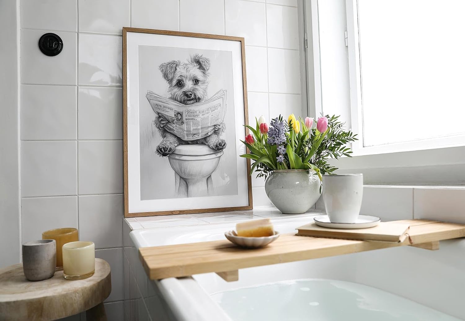Paul Sinus Poster/Leinwandbild/Rahmenoption Lustiges Hundebild – Witzige Klo-Deko fürs Gäste-WC – Perfekt für Hundeliebhaber