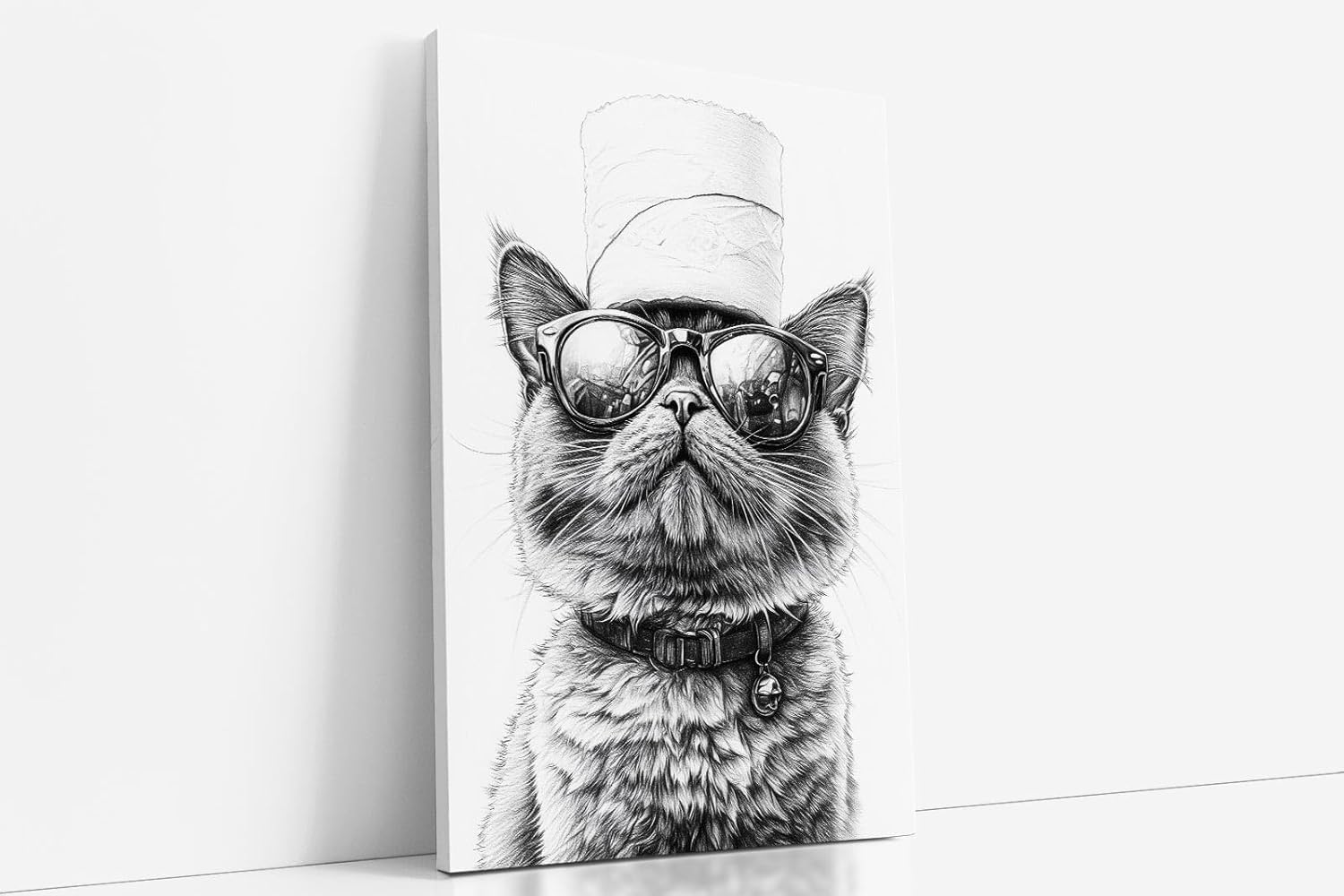 Paul Sinus Poster/Leinwandbild/Rahmenoption – Coole Katze mit Klopapierhut – Lustige WC-Deko für dein Badezimmer