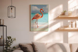 Paul Sinus Wandbild in 40x60cm The Flamingo Walk Eleganter Flamingo am Strand mit türkisfarbenem Meer im Hintergrund für stilvolle Raumgestaltung