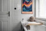 Paul Sinus Leinwandbild 80x120cm kosmische Farbexplosion mit fließenden Wellenformen, abstrakte Wandkunst mit tiefen Blautönen
