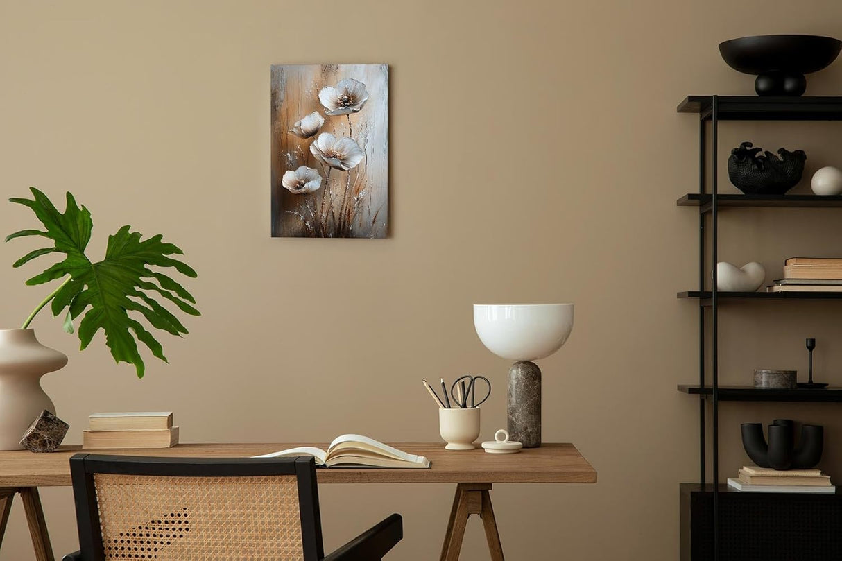 Paul Sinus 60x90cm Wandbild Eleganz der Blüten in Beige Braun – Exklusives Highlight mit floraler Kunst Blume