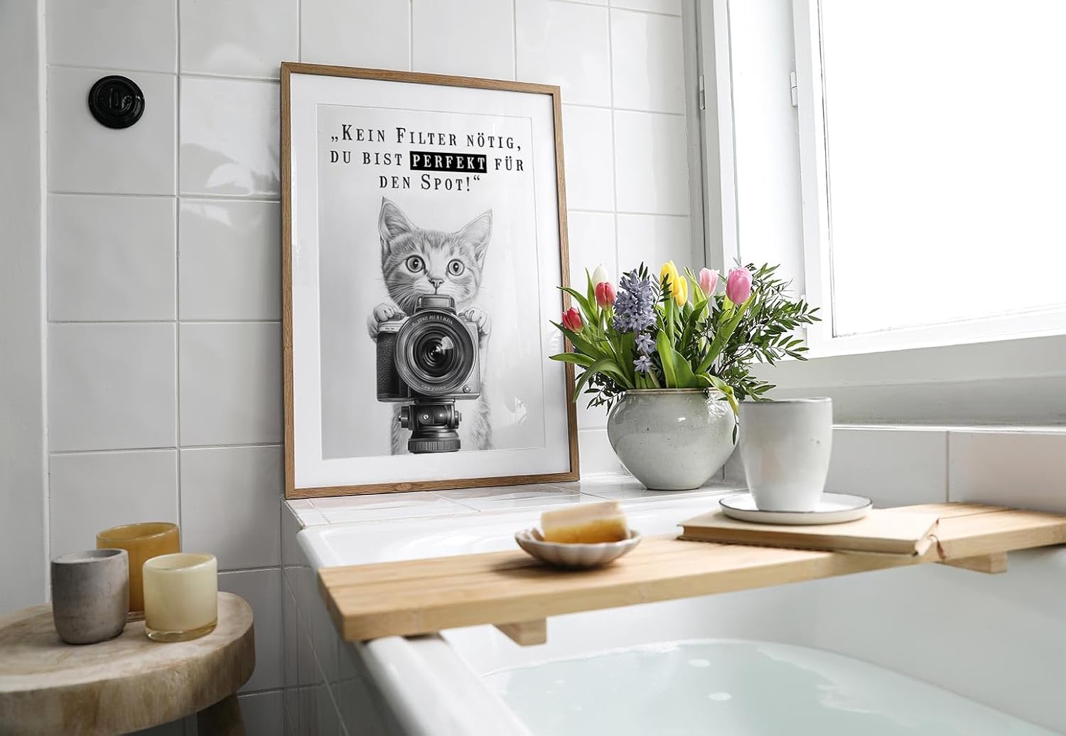 Paul Sinus Poster/Leinwandbild/Rahmenoption Lustiges Katzenbild – Witzige Klo-Deko fürs Gäste-WC – Perfekt für Humorvolle
