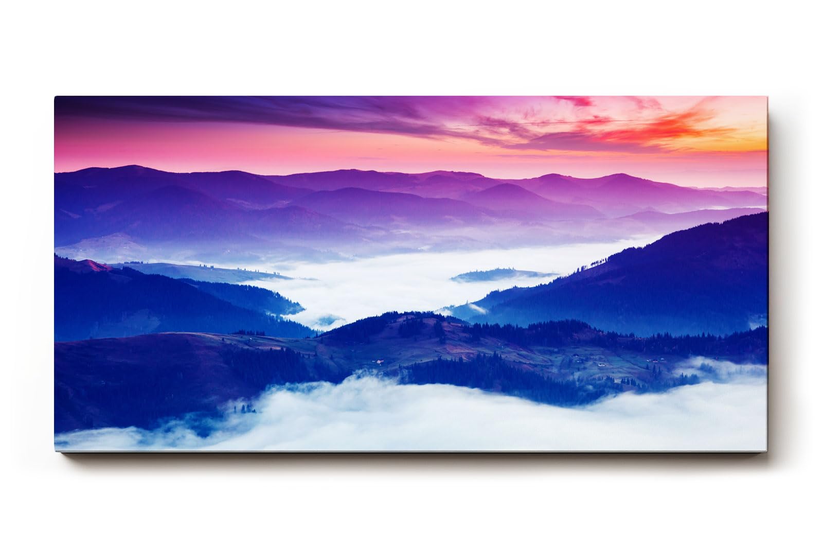 Sinus Art Wandbild 120x80cm Stimmungsvolle Bergsilhouette mit Nebelmeer im Tal und farbenprächtigem Himmel