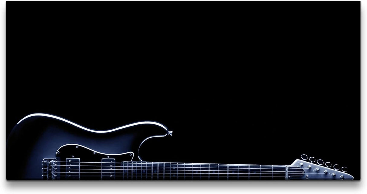 Gitarre in schwarz ca. 130x70cm Wandbild inklusive Schattenfugenrahmen weiss - Panorama Leinwand Bild XXL Format Wandbilder Wohnzimmer Wohnung Deko Kunstdrucke