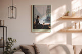 Paul Sinus Wandbild in 40x60cm Café Femme – Romantische Szene einer Frau in einem Pariser Café mit Blick auf den Eiffelturm, moderne Bilder in sanften, stimmungsvollen Farbtönen