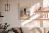 Paul Sinus Wandbild in 40x60cm Sunlight in Manhattan – Frau auf Balkon mit Blick auf Empire State Building, sonnendurchflutetes Stadtmotiv