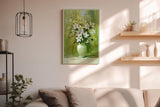 Paul Sinus Wandbild in 40x60cm Symphony in White stilvolles Stillleben mit weißen Lilien und Blüten in Vase vor grünem Hintergrund