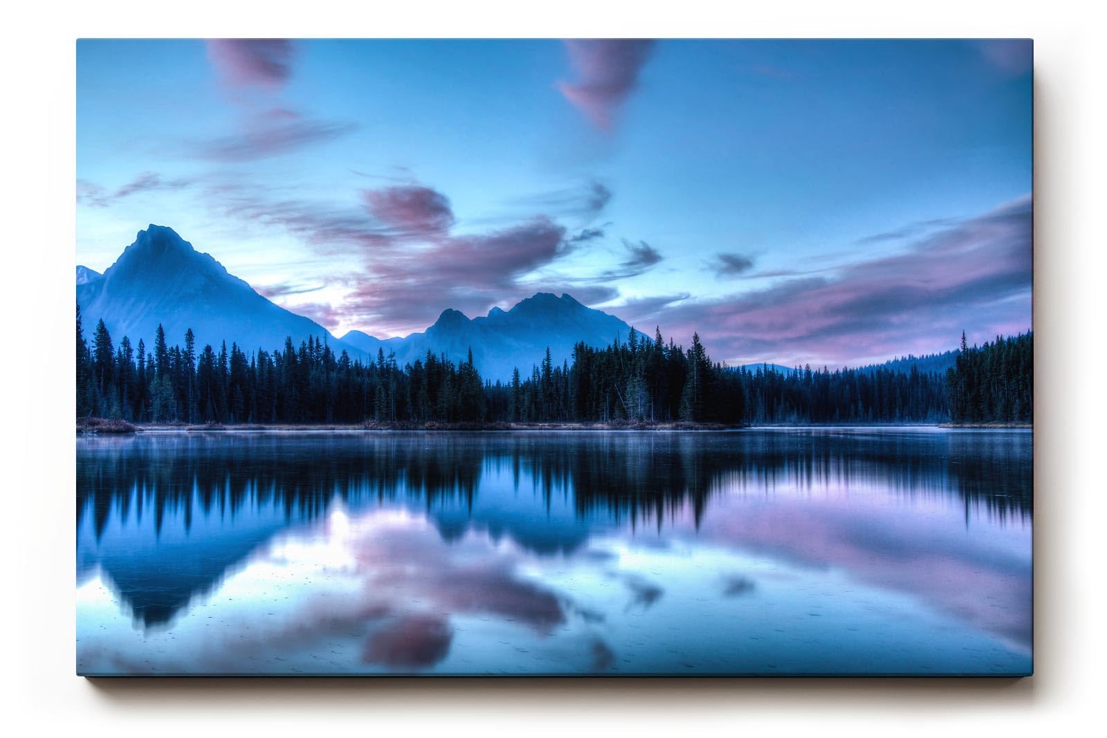 Sinus Art Wandbild 120x80cm Spiegelung von Bergen und Wald im ruhigen Wasser erzeugt eine meditative Wirkung