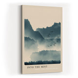 Paul Sinus Kunstdruck 40x60cm Into the Mist mit nebelverhangenen Bergen und Vogelschwarm