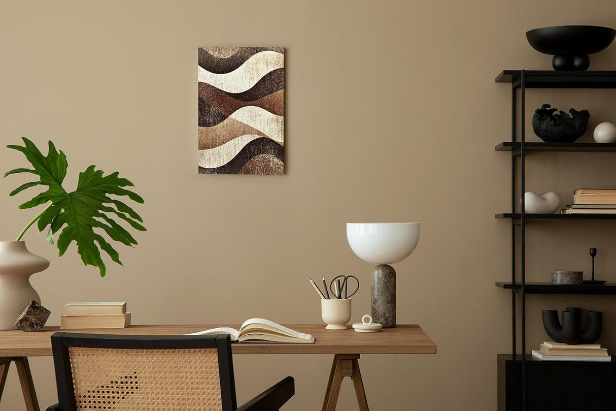 Paul Sinus 60x90cm Wandbild, Stilvolle Dynamik in Fokuswellen – moderne Retro-Wellen in erdigen Brauntönen