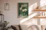 Paul Sinus Wandbild in 40x60cm Eternal Bloom elegantes Stillleben mit weißen Blüten in Glasvase auf grünem Hintergrund