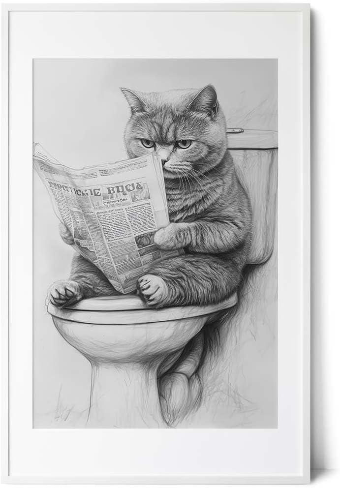 Paul Sinus Poster/Leinwandbild/Rahmenoption Lustiges Katzenbild – Witzige Klo-Deko fürs Badezimmer – Perfekt fürs Gäste-WC