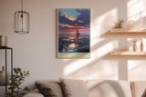 Paul Sinus Wandbild in 40x60cm Segelboot im Abendlicht mit roten Segeln auf ruhigem Wasser – maritimes Kunstwerk voller Farbintensität