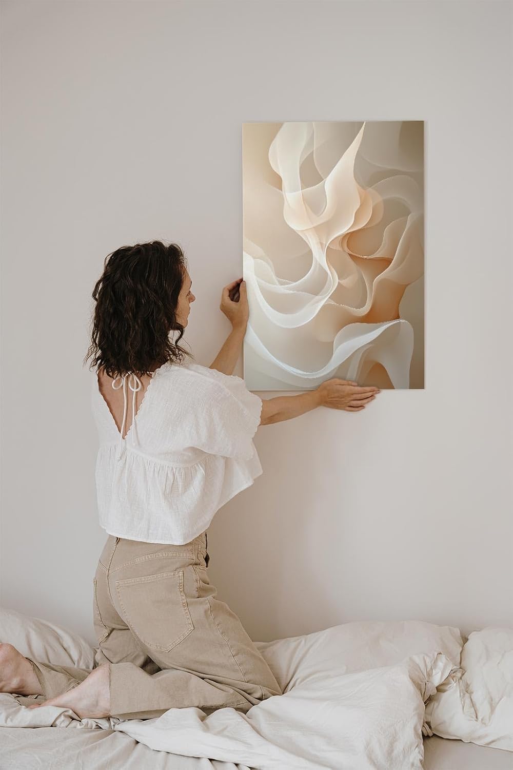 Paul Sinus 60x90cm Wandbild, Magische Harmonie in Fokusformen – Abstrakte Eleganz in sanften Beigetönen