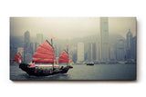 Sinus Art Wandbild 120x80cm Die rote Dschunke bildet einen spannenden Kontrast zur modernen Skyline im Hintergrund