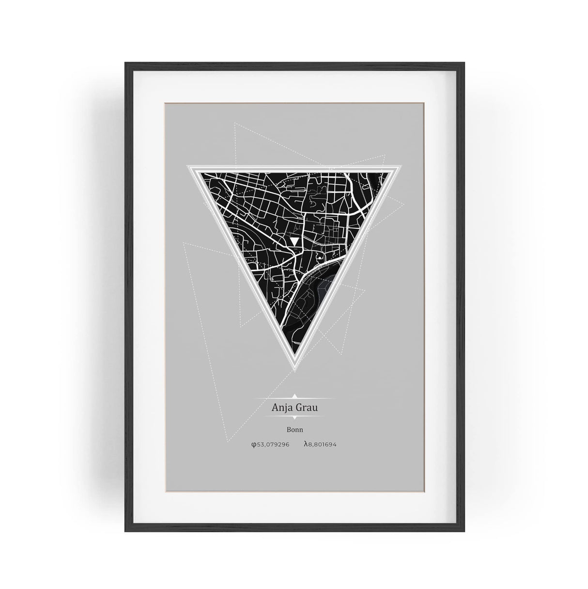 Paul Sinus personalisierter Bilderrahmen mit deinen GPS Koordinaten und Namen. 30cm x 42cm Holz Wechselrahmen mit Glas und Passepartout. Moderner Stadtplan. (ohne Rahmen)