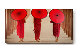Sinus Art Wandbild 120x80cm Drei Mönche mit traditionellen Schirmen in rhythmischer Komposition