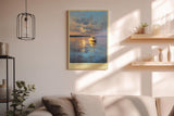 Paul Sinus Wandbild in 40x60cm Segelboot im Morgenlicht auf ruhigem Wasser – maritimes Kunstwerk mit goldener Reflexion und sanftem Himmel