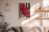 Paul Sinus Wandbild in 40x60cm Pop Botanica – Rote Pfingstrosen vor schwarz-weißem Streifenmuster