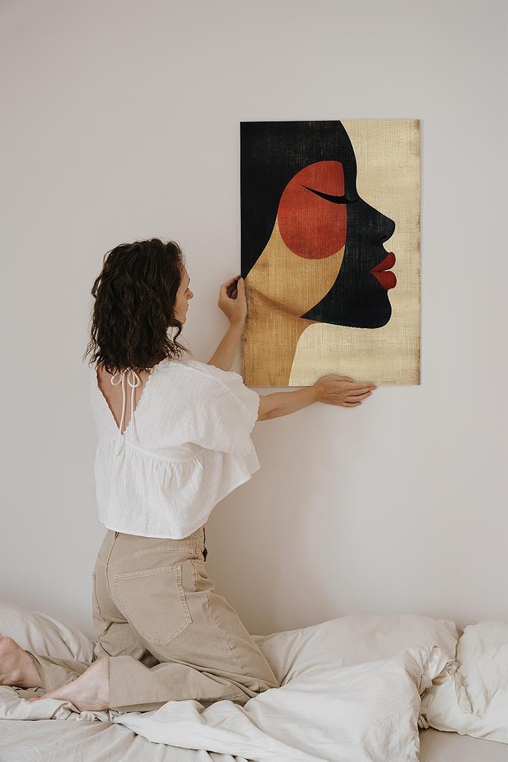 Paul Sinus 60x90cm Wandbild Sanfte Kontur – Stilvolles Frauenporträt in abstrakter Form auf Leinwand Holzrahmen