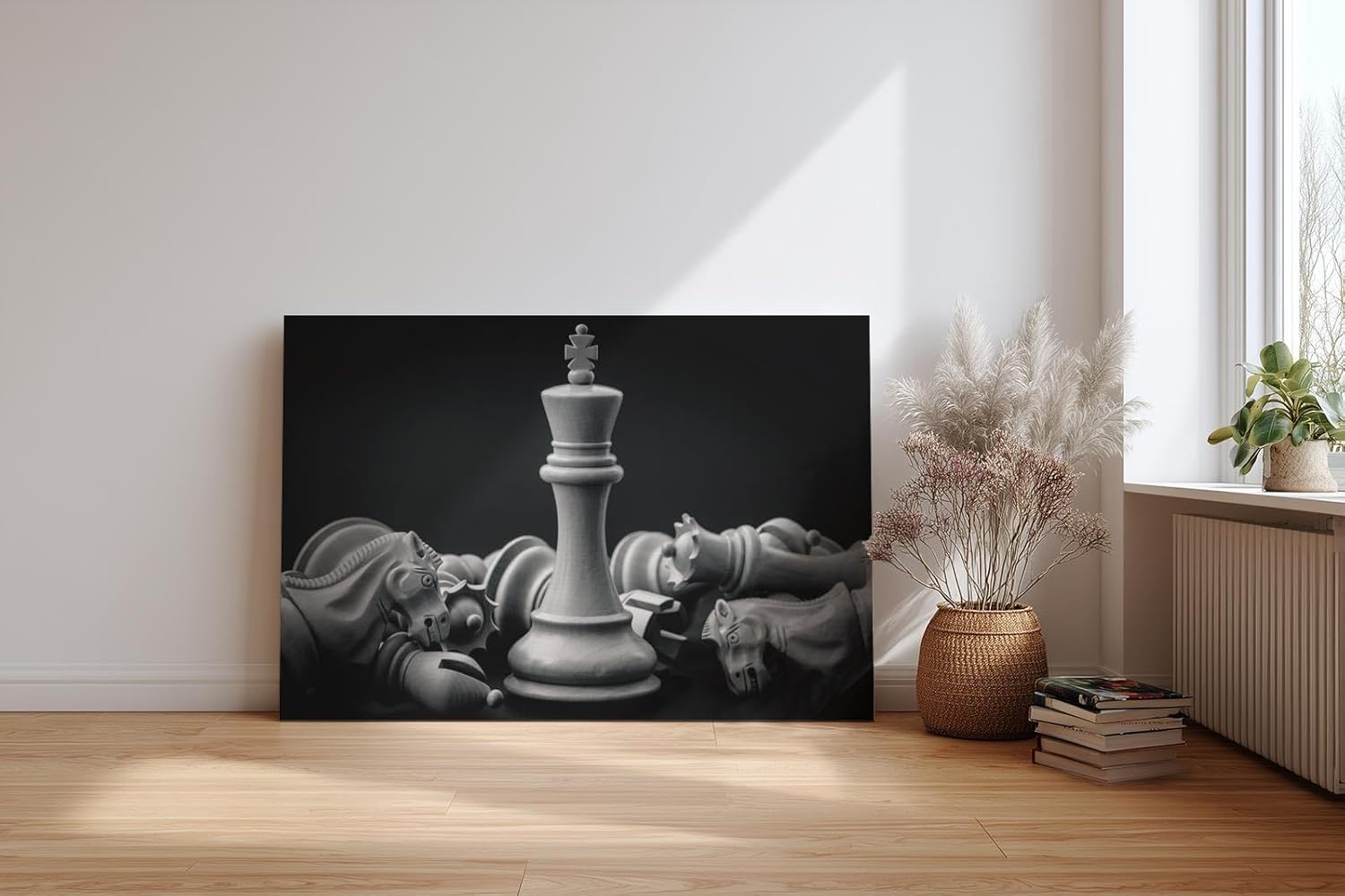 Sinus Art Wandbild 120x80cm Darstellung einer Schachkönigin umgeben von geschlagenen Figuren als Zeichen der Stärke