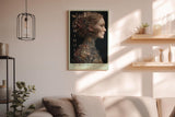 Paul Sinus Wandbild in 40x60cm The Brass Oracle Porträt einer Frau mit kunstvollen mechanischen Ornamenten und floralen Details in Gold und Messing