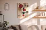 Paul Sinus Wandbild in 40x60cm Circular Rhythm – Geometrische Komposition aus roten, schwarzen und goldenen Kreisen mit strukturiertem Hintergrund