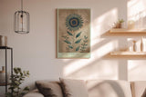 Paul Sinus Wandbild in 40x60cm Petal Symmetry stilisierte Sonnenblume in Blauund Grüntönen elegante Naturkunst auf Leinwand