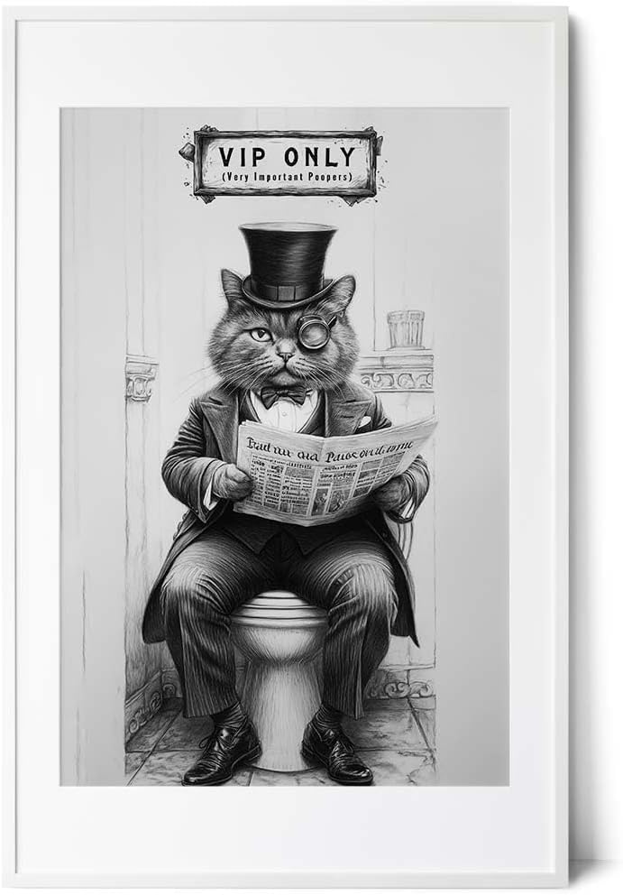 Paul Sinus Poster/Leinwandbild/Rahmenoption – Vornehme Katze „VIP ONLY – Very Important Poopers“ – Lustige WC-Deko für dein Badezimmer