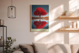 Paul Sinus Wandbild in 40x60cm The Red Mirror Strahlender roter Baum mit perfekter Spiegelung im Wasser vor sanfter Landschaftskulisse