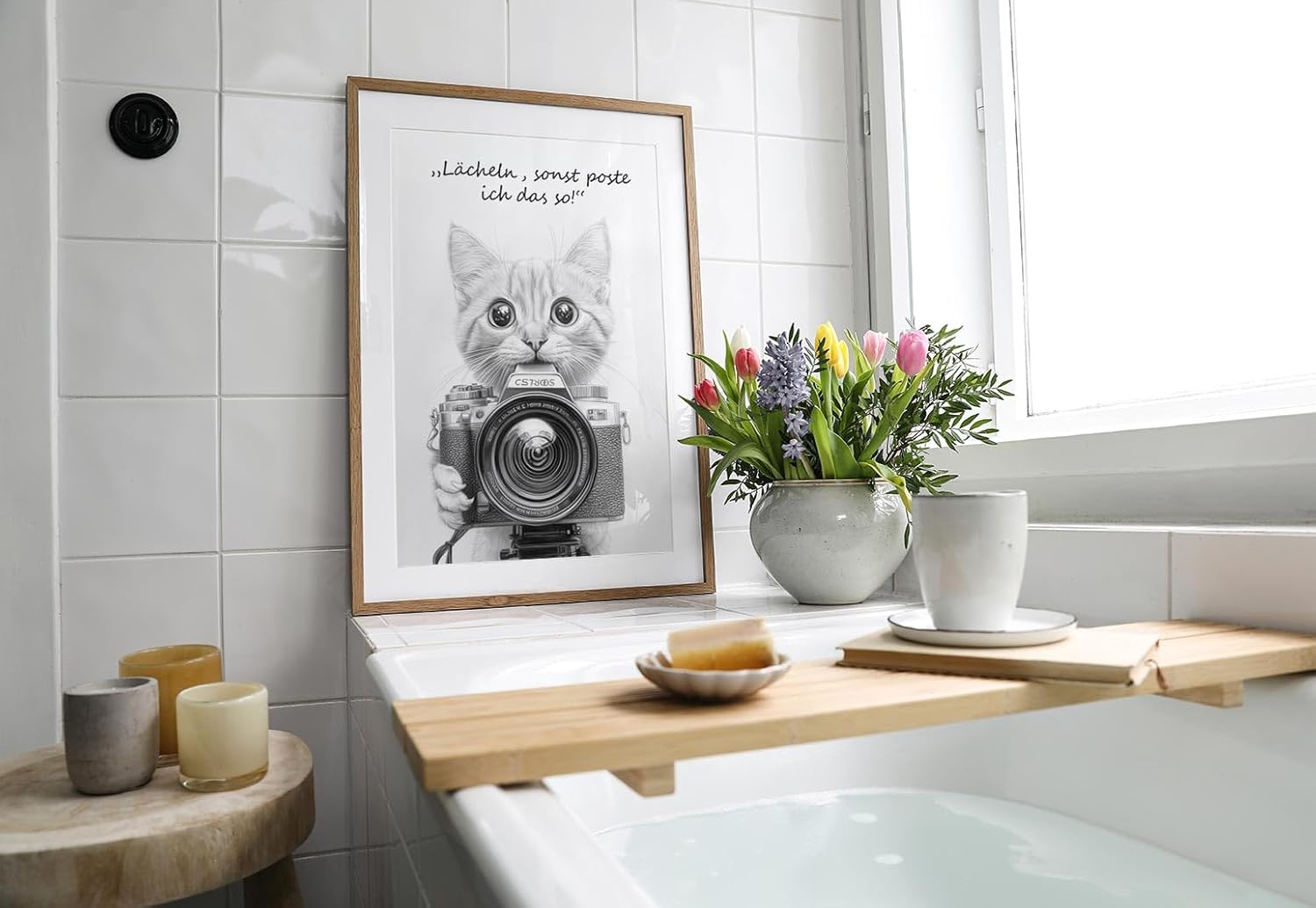 Paul Sinus Poster/Leinwandbild/Rahmenoption Lustiges Katzenbild – Witzige Klo-Deko fürs Gäste-WC – Perfekt für Social-Media-Fans