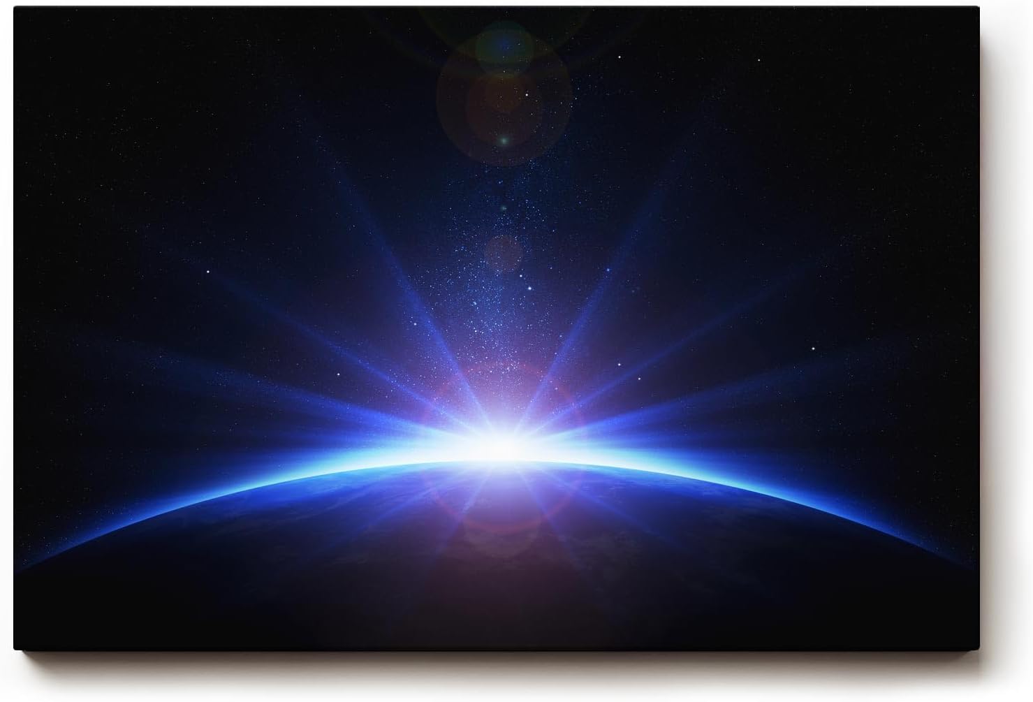 Sinus Art Wandbild 120x80cm Atemberaubendes Weltraumbild mit Lichtstrahlen über dem Planetenrand