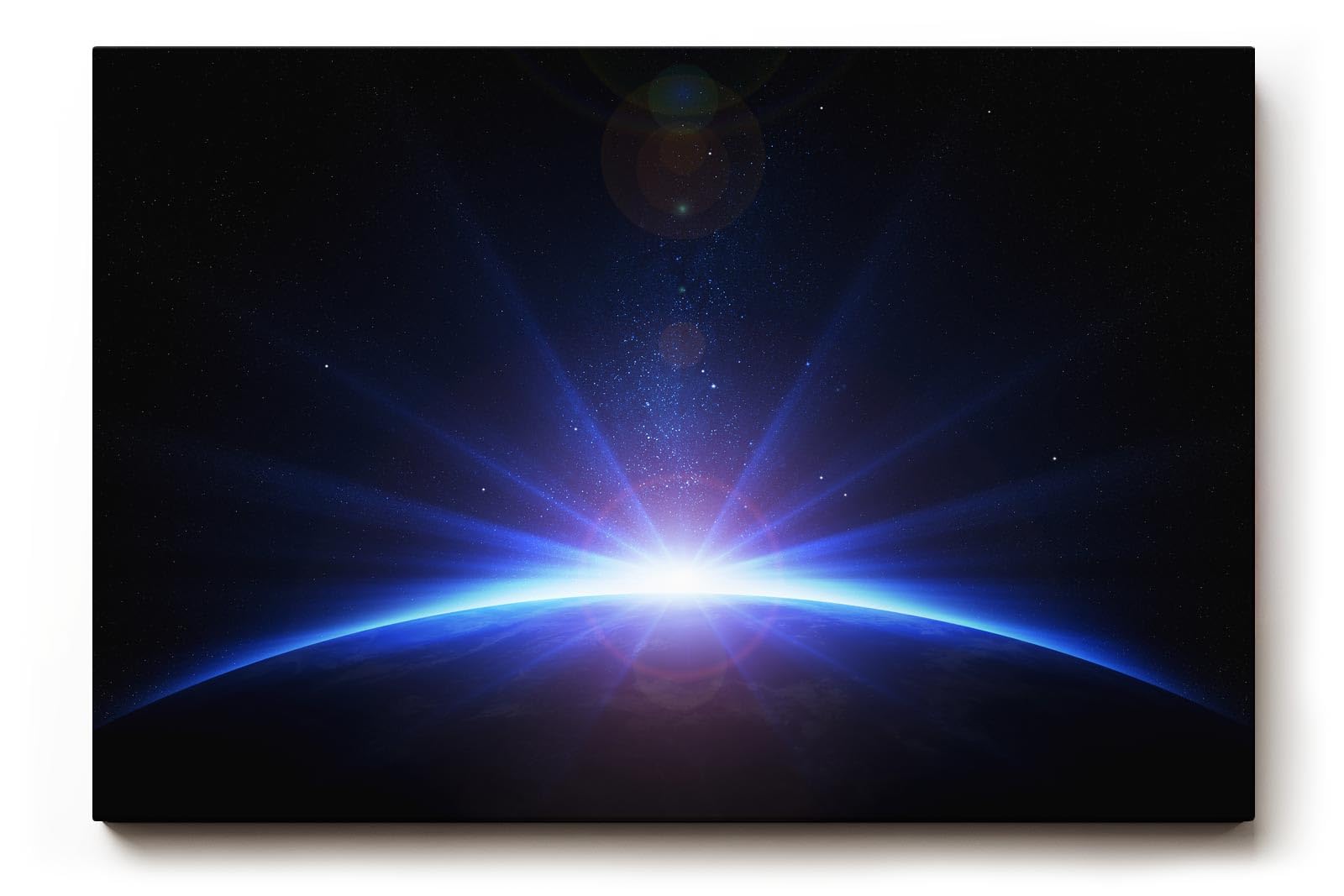 Sinus Art Wandbild 120x80cm Atemberaubendes Weltraumbild mit Lichtstrahlen über dem Planetenrand