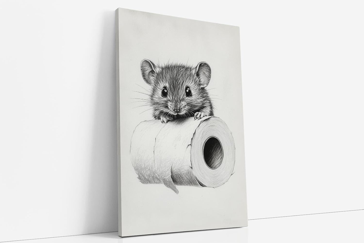 Paul Sinus Poster/Leinwandbild/Rahmenoption Lustiges Mausbild – Humorvolle Klo-Deko mit süßer Maus auf Klopapierrolle