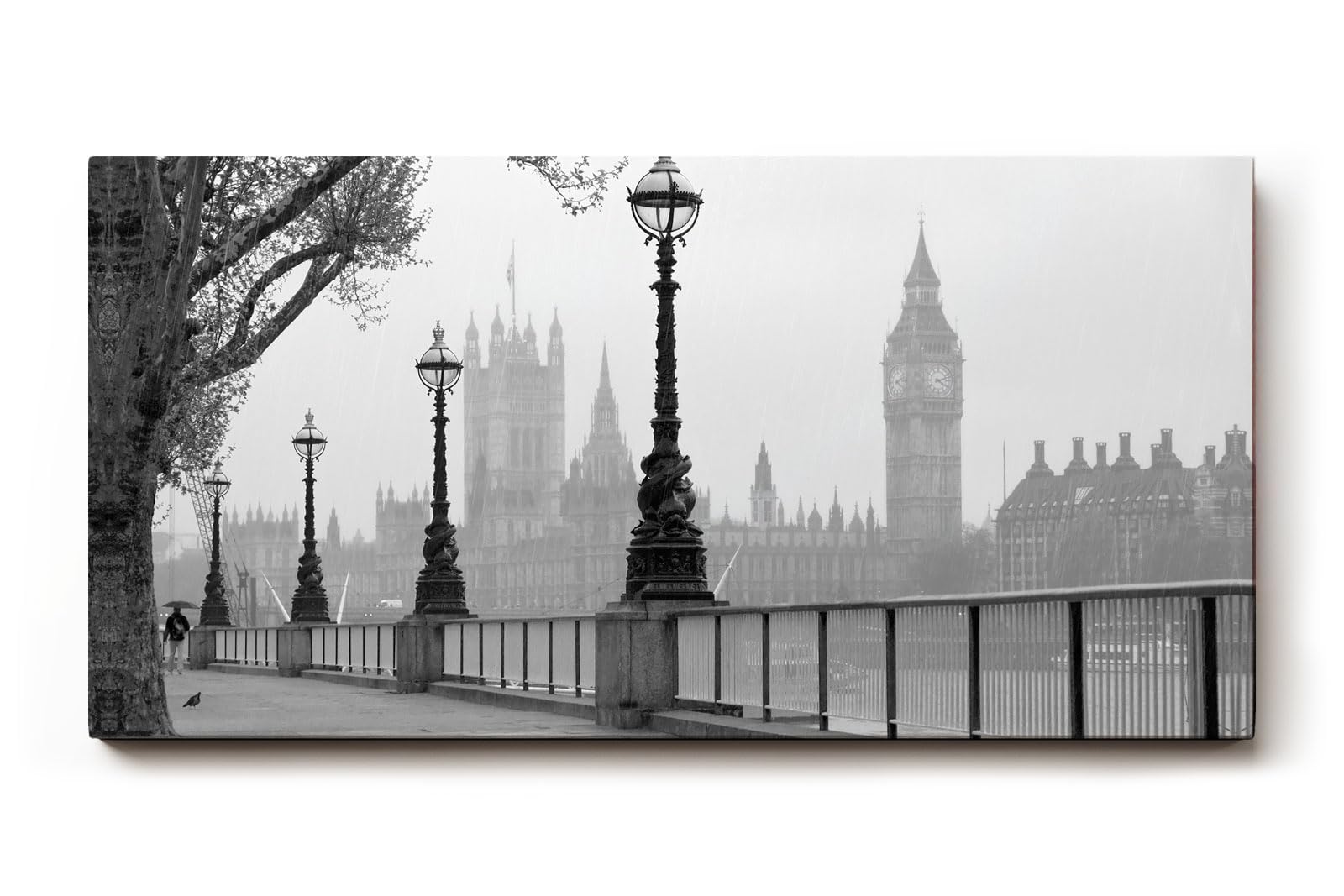 Sinus Art Wandbild 120x80cm Klassische London-Szene mit Laternenreihe und ikonischer Silhouette – elegant und urban