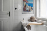 Paul Sinus Leinwandbild 60x90cm Leinwandbild Santorini Griechenland mediterranes Flair Meerblick entspannte Atmosphäre Sommeridylle Bougainvillea