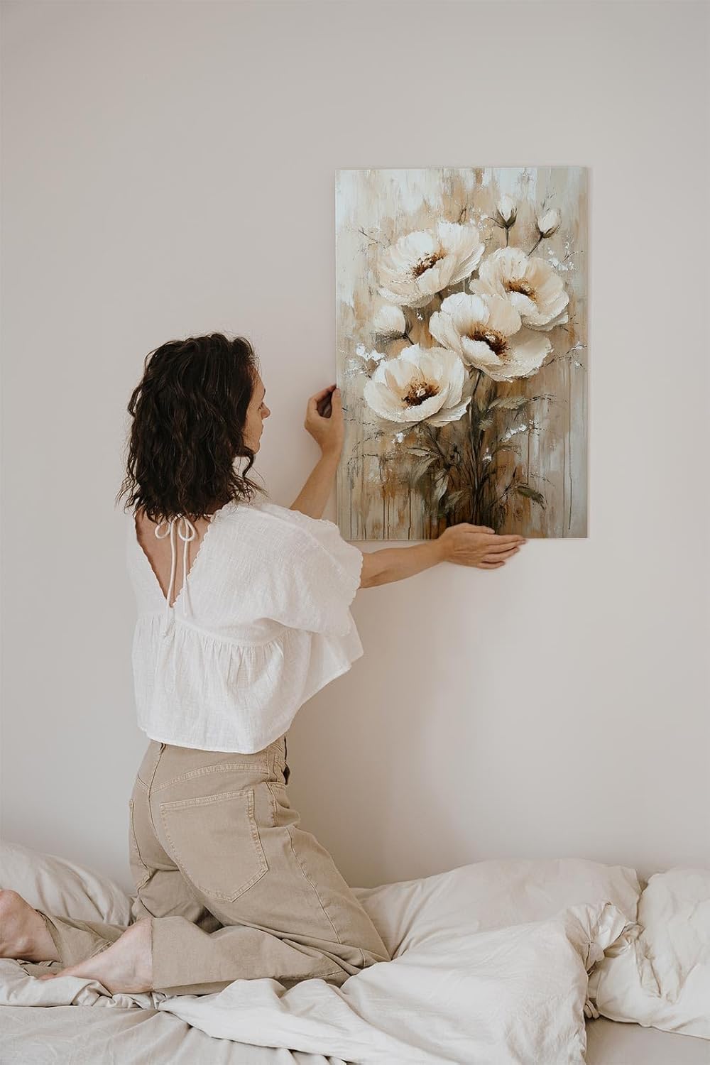 Paul Sinus 60x90cm Wandbild Blütenzauber in Beige – Exklusive Wohnkunst mit natürlicher Schönheit Blume
