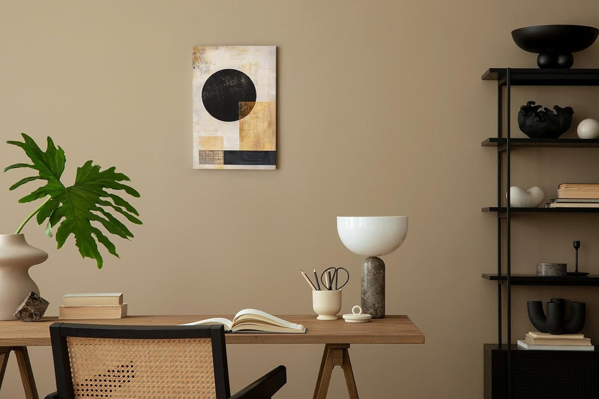 Paul Sinus 60x90cm Wandbild, Visionäres Design in Fokusgeometrie – Abstrakte Harmonie in Gold und Schwarz erleben
