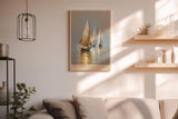 Paul Sinus Wandbild in 40x60cm The Golden Glide – Goldene Segelboote auf ruhigem Wasser im warmen Licht
