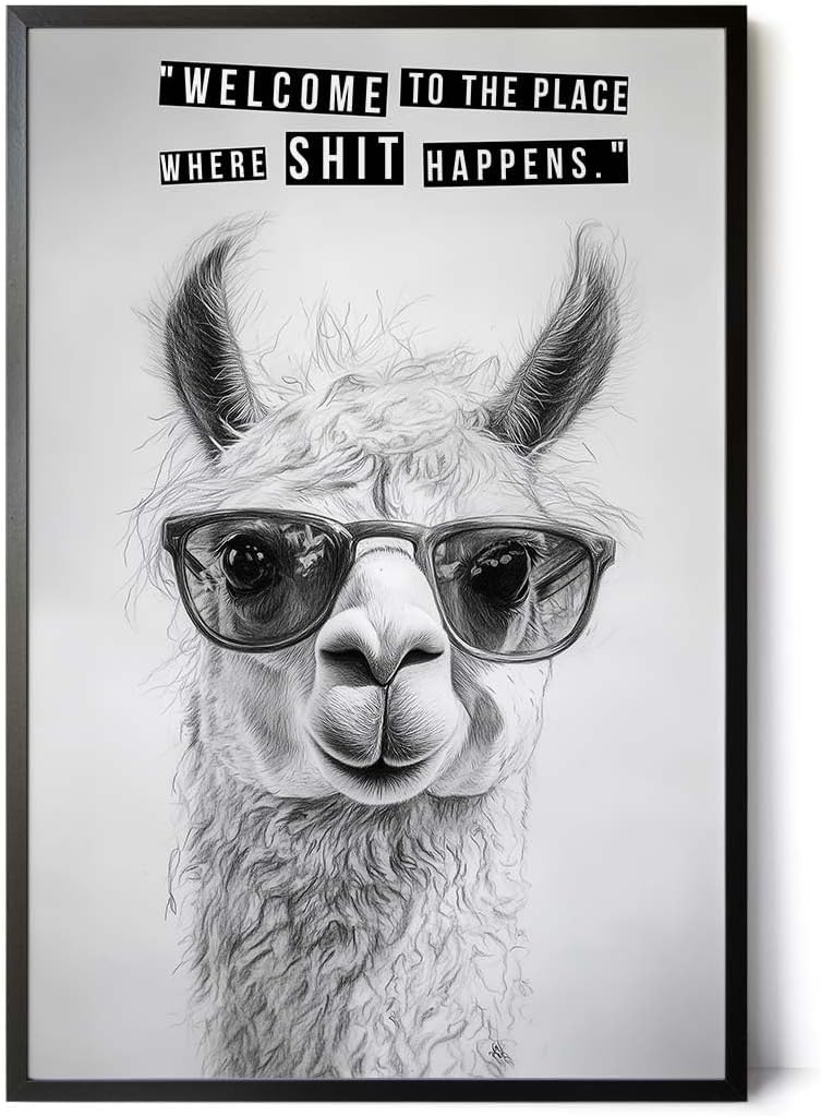 Paul Sinus Poster/Leinwandbild/Rahmenoption Lustiges Lamabild – Coole Klo-Deko fürs Gäste-WC – Perfekt für Humorvolle